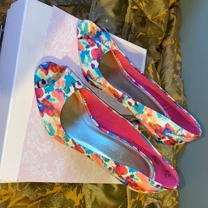 Multi colored peep toe heels